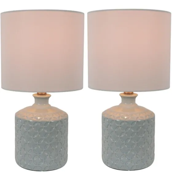 Soft Blue Embossed Ceramic Table Lamps, Set Of 2-Kirkland's Home Cheap