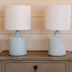 Soft Blue Embossed Ceramic Table Lamps, Set Of 2-Kirkland's Home Cheap