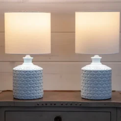 Soft Blue Embossed Ceramic Table Lamps, Set Of 2-Kirkland's Home Cheap