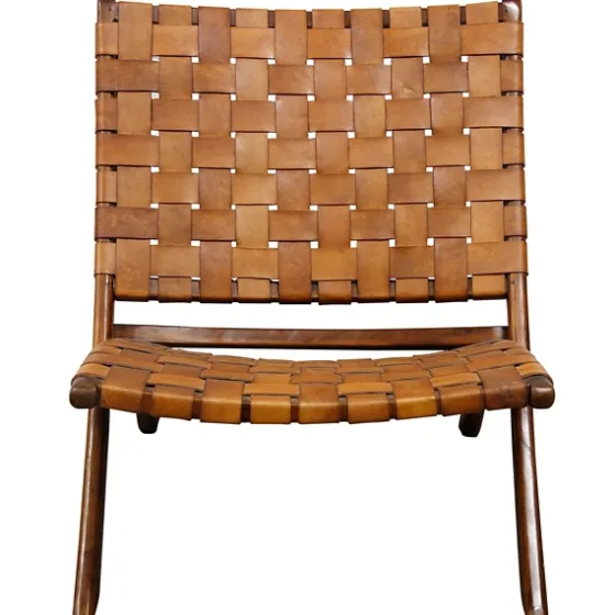 Solid Teak And Genuine Leather Lounge Chair-Kirkland's Home Store