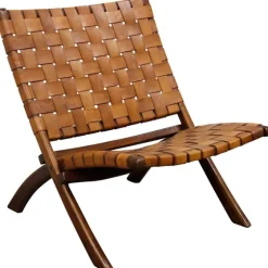 Solid Teak And Genuine Leather Lounge Chair-Kirkland's Home Store