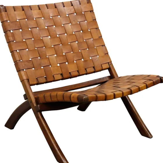 Solid Teak And Genuine Leather Lounge Chair-Kirkland's Home Store