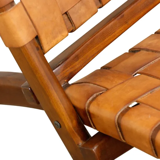 Solid Teak And Genuine Leather Lounge Chair-Kirkland's Home Store