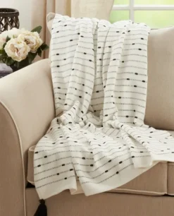 Soot Black Textured Striped Tassel Throw-Kirkland's Home Fashion