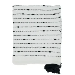 Soot Black Textured Striped Tassel Throw-Kirkland's Home Fashion