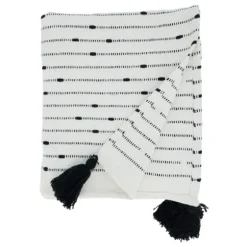 Soot Black Textured Striped Tassel Throw-Kirkland's Home Fashion