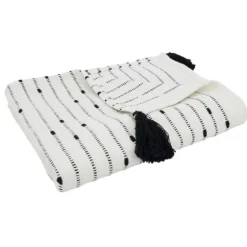 Soot Black Textured Striped Tassel Throw-Kirkland's Home Fashion