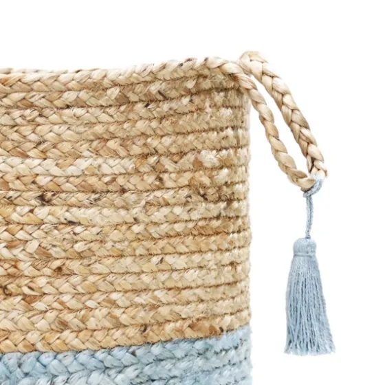 Spa Blue And Tan Woven Basket With Tassel, 17 In.-Kirkland's Home Clearance