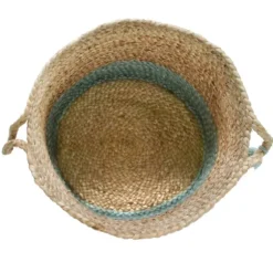 Spa Blue And Tan Woven Basket With Tassel, 17 In.-Kirkland's Home Clearance