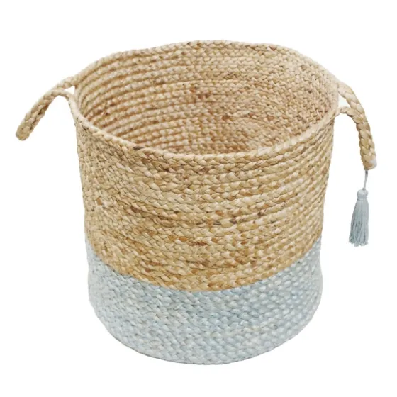 Spa Blue And Tan Woven Basket With Tassel, 19 In.-Kirkland's Home Best