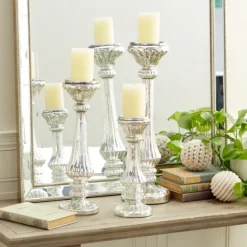 Speckled Mercury Glass Pillar Holders, Set Of 3-Kirkland's Home Cheap
