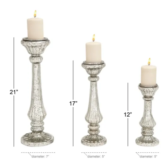Speckled Mercury Glass Pillar Holders, Set Of 3-Kirkland's Home Cheap
