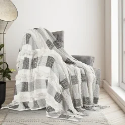 Spencer Gray And White Plaid Throw-Kirkland's Home Best