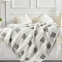 Spencer Gray And White Plaid Throw-Kirkland's Home Best