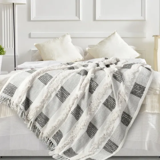 Spencer Gray And White Plaid Throw-Kirkland's Home Best