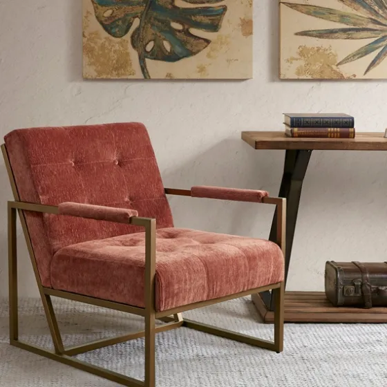 Spice Button Tufted Angular Vintage Accent Chair-Kirkland's Home New