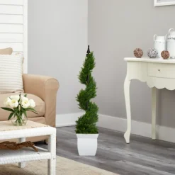 Spiral Cypress Topiary In White Planter, 48 In.-Kirkland's Home Hot