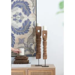 Square Carved Wood Pillar Candle Holder-Kirkland's Home New