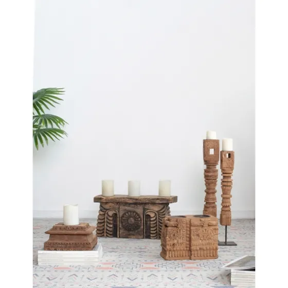 Square Carved Wood Pillar Candle Holder-Kirkland's Home New