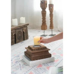 Square Carved Wood Pillar Candle Holder-Kirkland's Home New