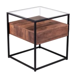 Square Metal And Wood Glass Top Accent Table-Kirkland's Home Cheap