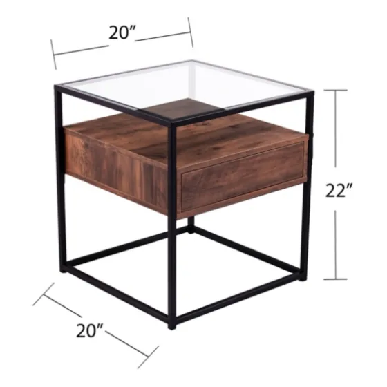 Square Metal And Wood Glass Top Accent Table-Kirkland's Home Cheap