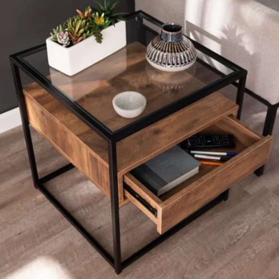 Square Metal And Wood Glass Top Accent Table-Kirkland's Home Cheap