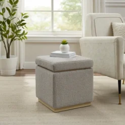 Square Sherpa Upholstered Storage Ottoman-Kirkland's Home Fashion
