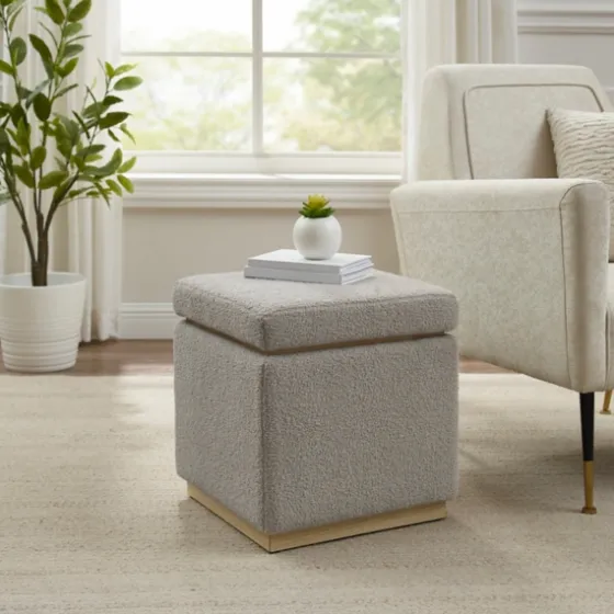 Square Sherpa Upholstered Storage Ottoman-Kirkland's Home Fashion
