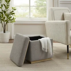 Square Sherpa Upholstered Storage Ottoman-Kirkland's Home Fashion