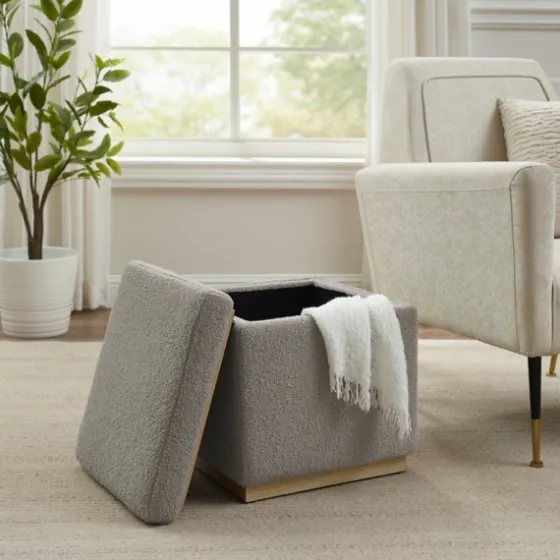 Square Sherpa Upholstered Storage Ottoman-Kirkland's Home Fashion