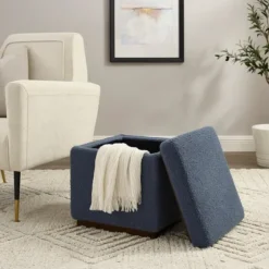 Square Sherpa Upholstered Storage Ottoman-Kirkland's Home Store