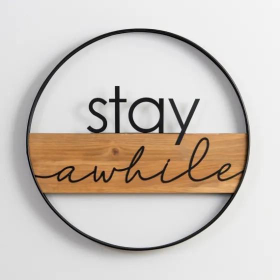 Stay Awhile Metal And Wood Wall Plaque-Kirkland's Home Best Sale