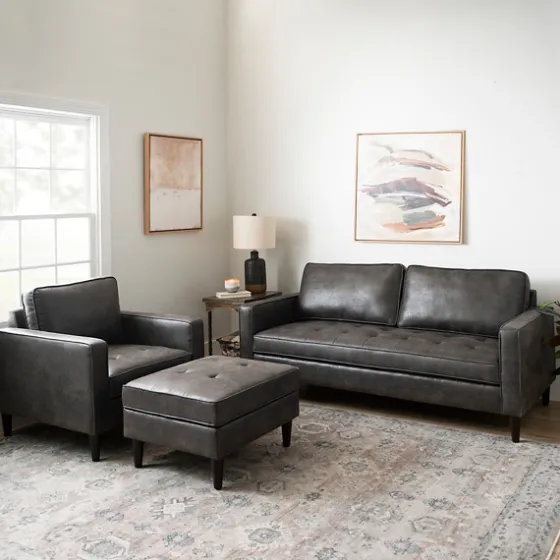 Steele Wyatt Faux Leather Sofa-Kirkland's Home Cheap