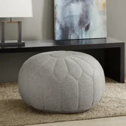 Stitched Round Ottoman-Kirkland's Home Cheap