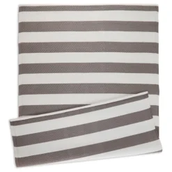 Stone And White Rugby Stripe Outdoor Area Rug, 4X6-Kirkland's Home Clearance