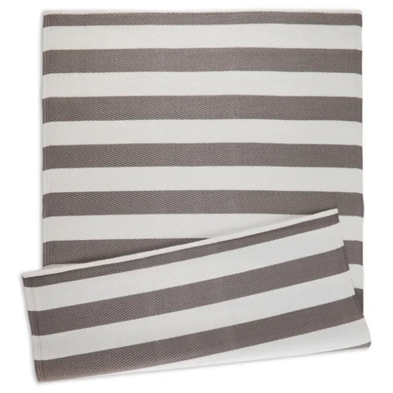 Stone And White Rugby Stripe Outdoor Area Rug, 4X6-Kirkland's Home Clearance