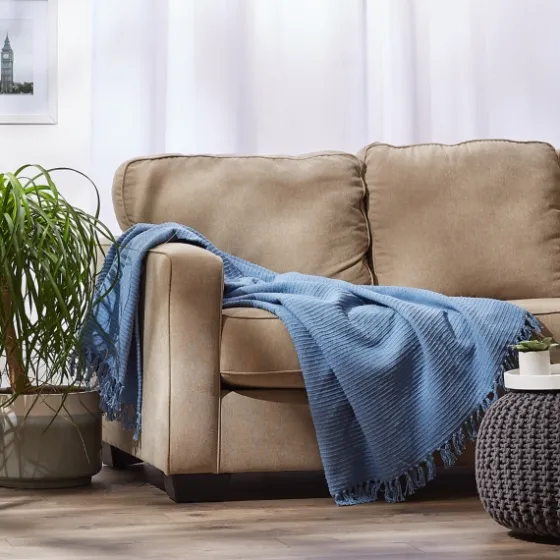 Stonewash Ribbed Fringe Throw-Kirkland's Home Cheap