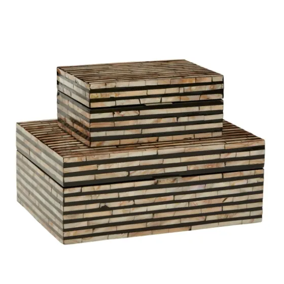 Striped Mother Of Pearl Shell Wood Boxes, Set Of 2-Kirkland's Home Online