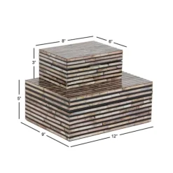 Striped Mother Of Pearl Shell Wood Boxes, Set Of 2-Kirkland's Home Online