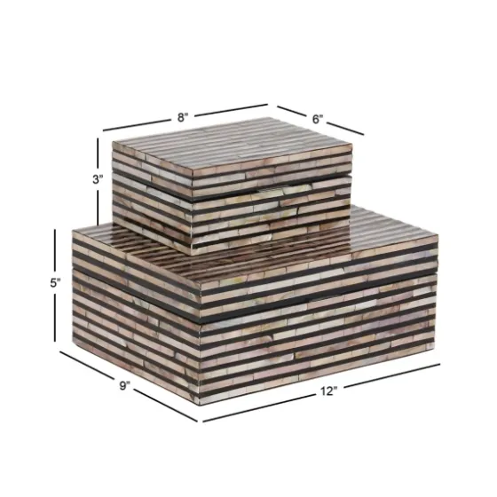 Striped Mother Of Pearl Shell Wood Boxes, Set Of 2-Kirkland's Home Online