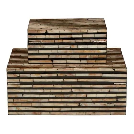 Striped Mother Of Pearl Shell Wood Boxes, Set Of 2-Kirkland's Home Online