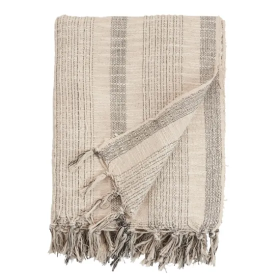 Stripes And Fringe Cream Throw Blanket-Kirkland's Home Store