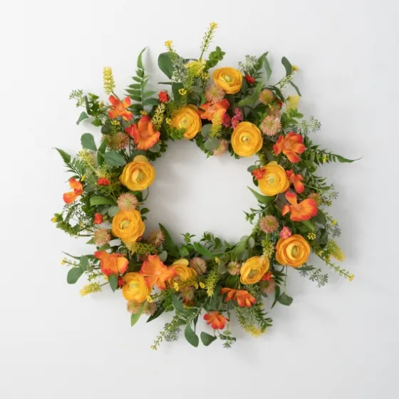 Summer Blooming Ranunculus Thistle Wreath-Kirkland's Home Flash Sale