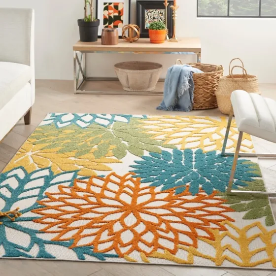 Summer Hues Floral Burst Outdoor Area Rug, 6X9-Kirkland's Home Online