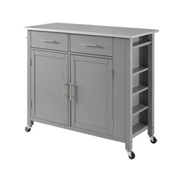 Susanne Stainless Top And Gray Wood Kitchen Island-Kirkland's Home Shop