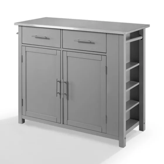 Susanne Stainless Top And Gray Wood Kitchen Island-Kirkland's Home Shop