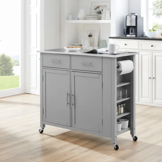 Susanne Stainless Top And Gray Wood Kitchen Island-Kirkland's Home Shop