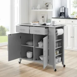Susanne Stainless Top And Gray Wood Kitchen Island-Kirkland's Home Shop