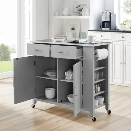 Susanne Stainless Top And Gray Wood Kitchen Island-Kirkland's Home Shop